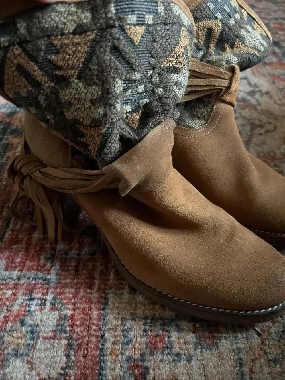 Mtng Western Boho Suede Fringed Ankle Boots - Picture 8 of 9